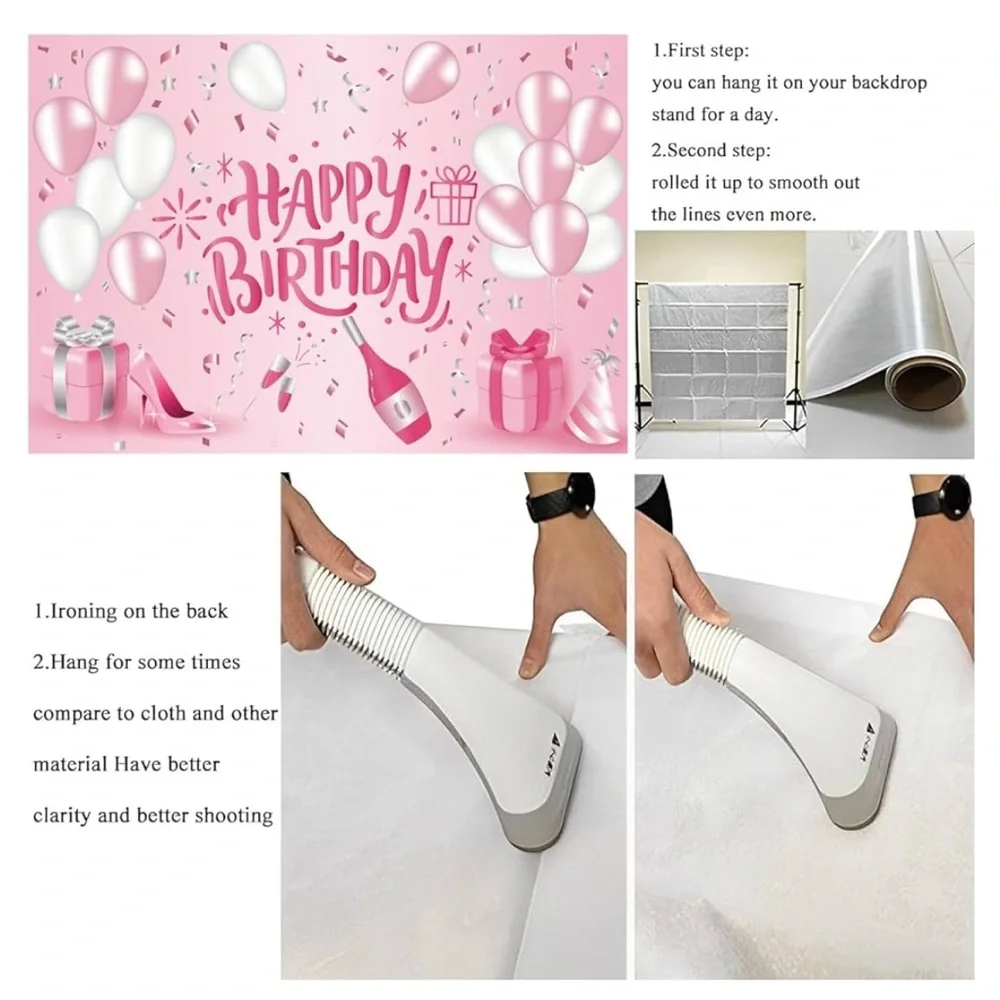 Pink and Silver Balloon Birthday Backdrop, 3 x 5, for Lady Girls Women Princess